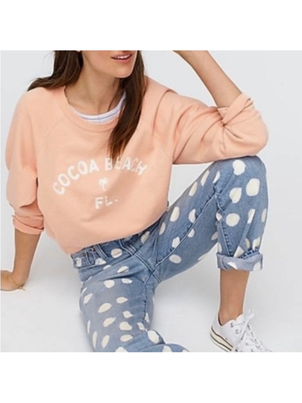 J. Crew Garment-Dyed Cocoa Beach Flirty Peach Cropped Sweatshirt Size Small
